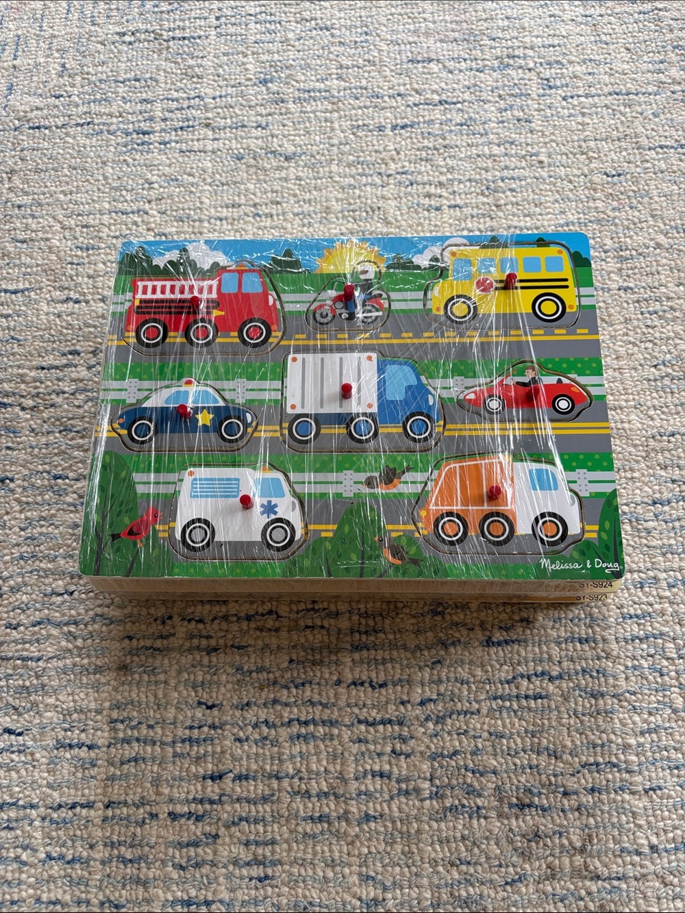 Melissa & Doug & Additional Colorful Vehicles Wooden Peg Puzzles  - Multicolor